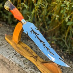 Faca Artesanal Modelo Pluma - Cabo folhas de ouro - Edição Colecionador